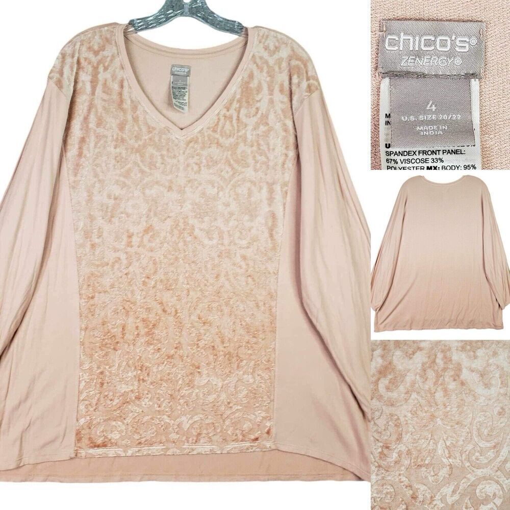 Chicos Popover Womens Size 4 US 20/22 LS Viscose Peach Pink Stretch Knit